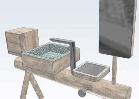 Bathroom: wood, marble and chrome
