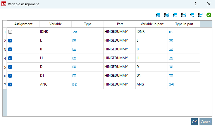 Variable assignment" dialog