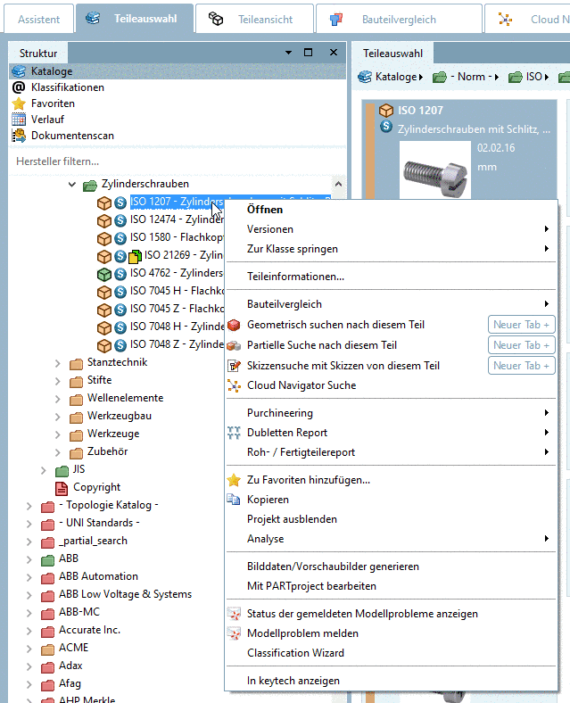 Context menu index tree project level