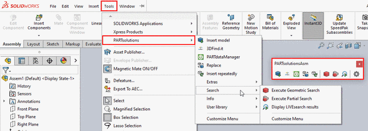 SolidWorks Menu and toolbar