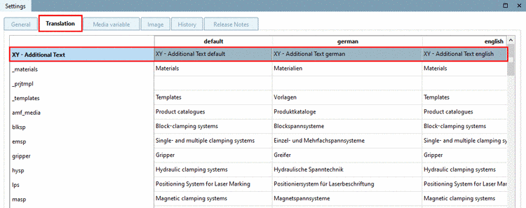 PARTproject -> Settings -> tabbed page "Translation"