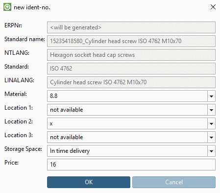 The figure shows the standard dialog with the option to select the material in the list field.