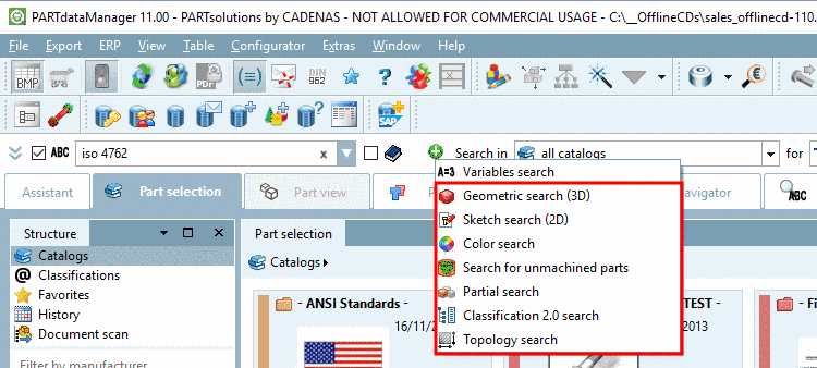 Search methods in PARTdataManager