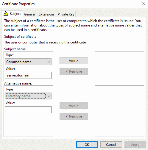 Certificate Properties > Subject
