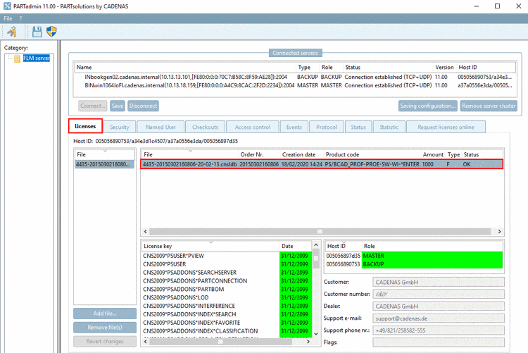 "Licenses" tabbed page