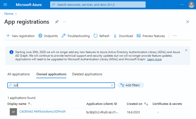App registrations -> Filter
