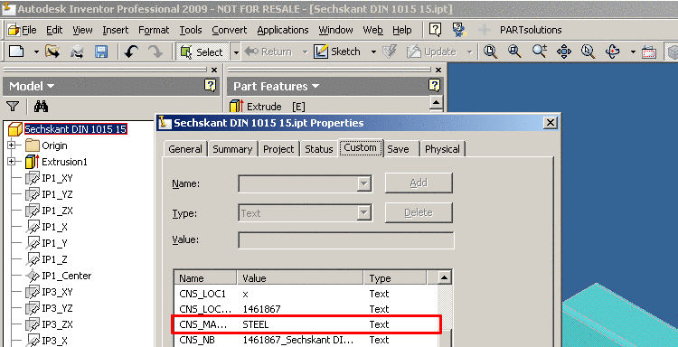Part attributes in CAD