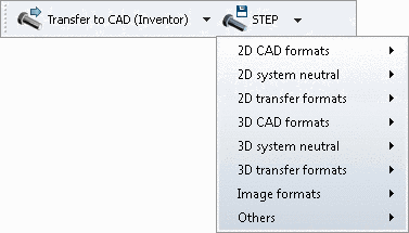 Toolbar "Export": "Export in file" with subitems