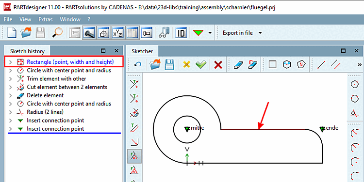 Basic feature marked in Sketch History [Sketch history] and Sketcher