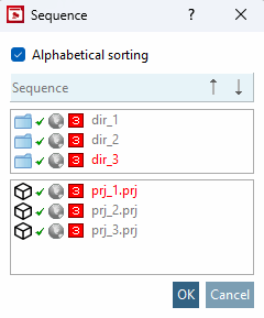 "Sequence [Sequence]" dialog box with directories and projects