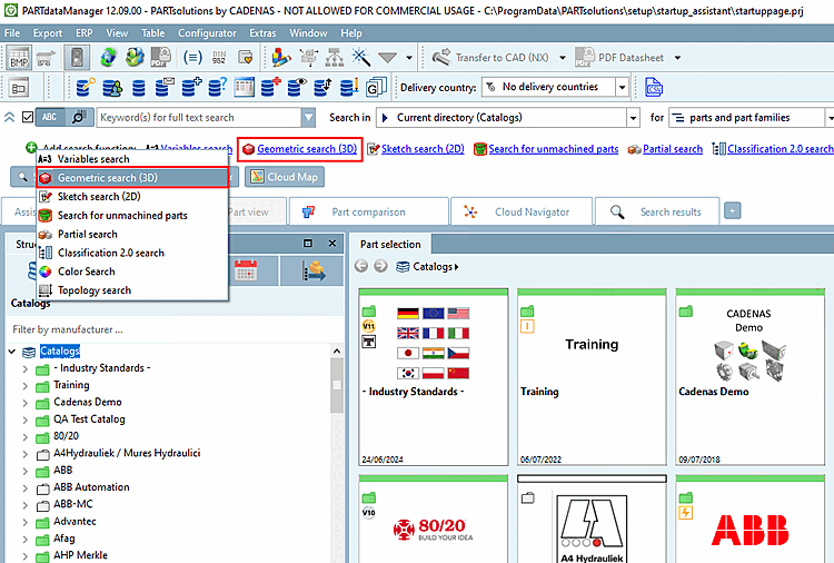 Geometric search (3D) in PARTdataManager