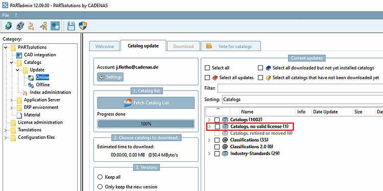 Catalogs, no valid license