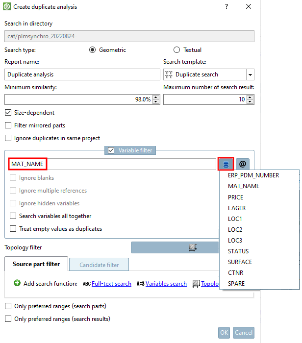 Select variable of link database