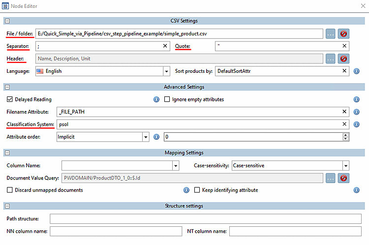 "CSV source" Node > Node Editor