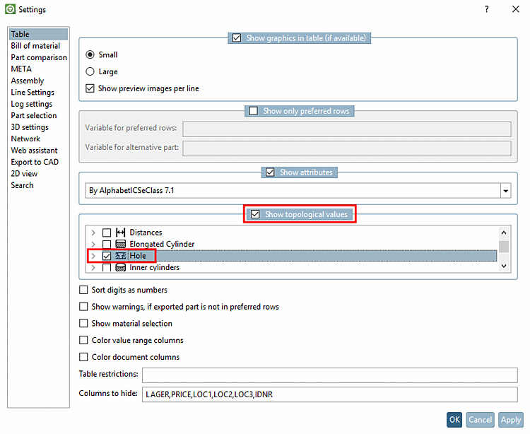 Settings: Display topology values [Show topological values]