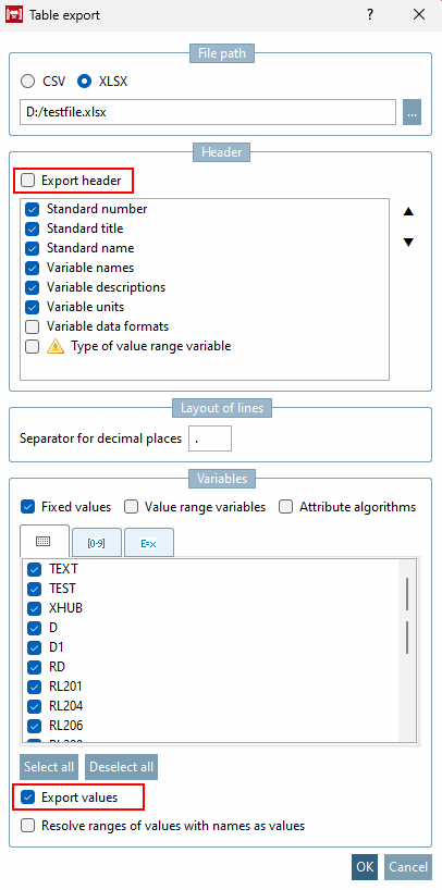 Export tables [Table export]