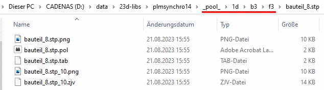 Storage path at CADENAS_DATA with pool and 3 sub-levels