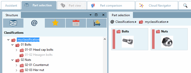 Example: Own classification "myclassification" in PARTdataManager