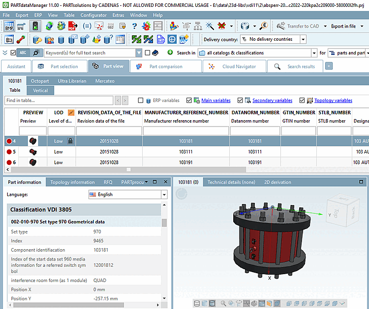 Part view: Imported example part
