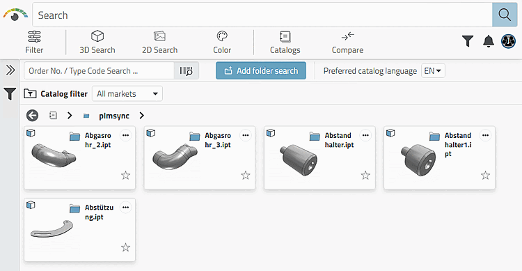 3Dfindit: Catalog "plmsync" > Parts