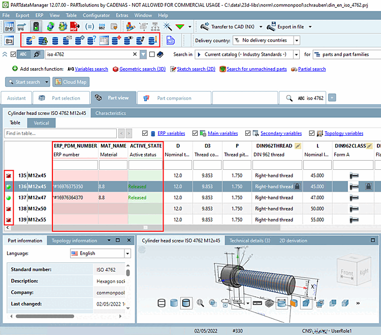 PARTdataManager with ERP functionality: Parts view [Part view]