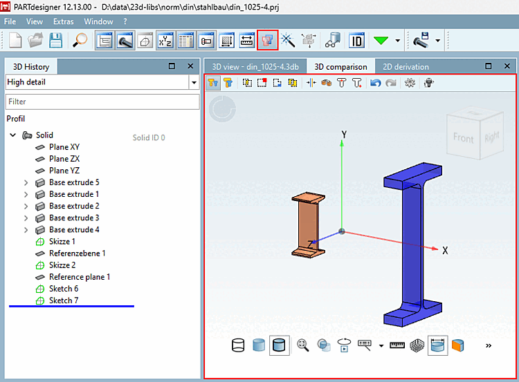 3D comparison in PARTdesigner