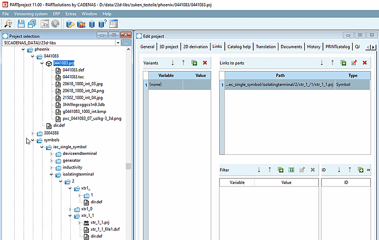 Embedding of symbols: Linking the symbol "xtr1_1.prj"