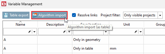Algorithm import (as table)