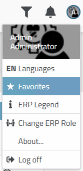 The "Favorites [Favorites]" item is displayed in the user menu.