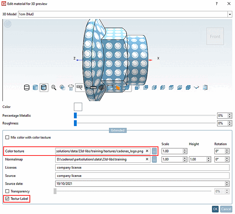 "Edit material for 3D preview [Edit material for 3D preview]" dialog