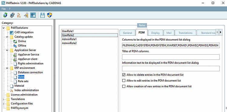 PARTadmin, PDM tab page