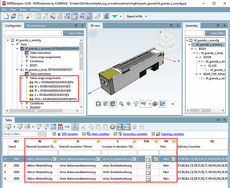The variables PU, SI, RI, S and POS in the part "kf_grande_s_body" are mapped to the same variables in the dummy starter part "kf_grande_s_dummy".