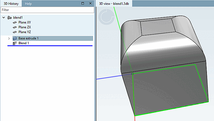 Example: edge length of 10 and rounding radius of 3