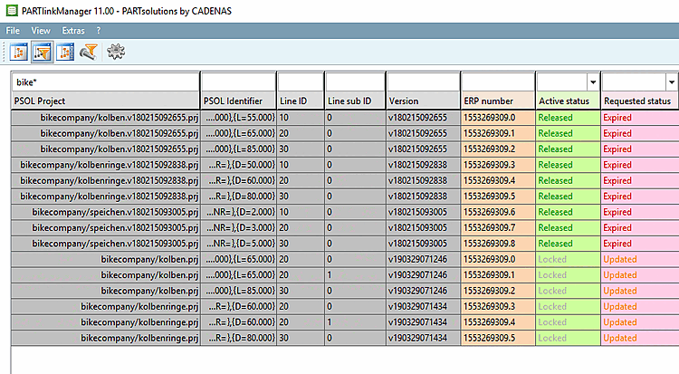 Current status [Active status] and requested status [Requested status] before processing in the Update Manager