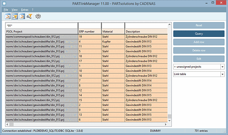 Result in PARTlinkManager