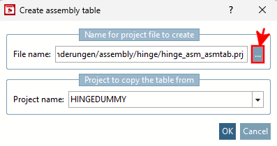 Create assembly table" dialog