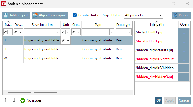 Resolve links with project filter [Project filter] Example