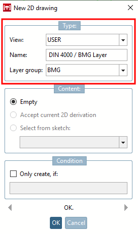 New 2D drawing " dialog box