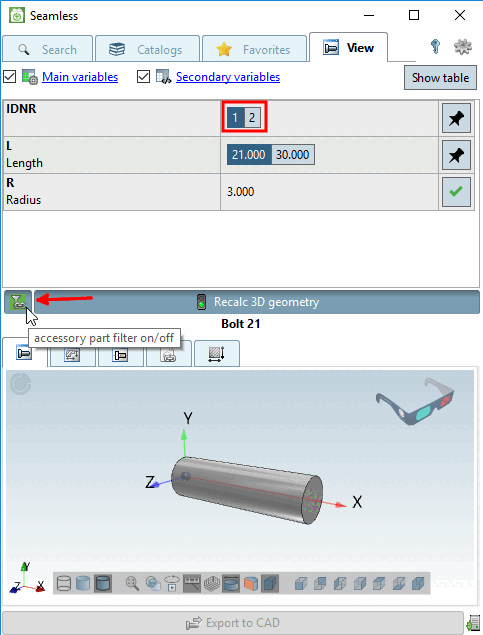 Accessory part filter on
