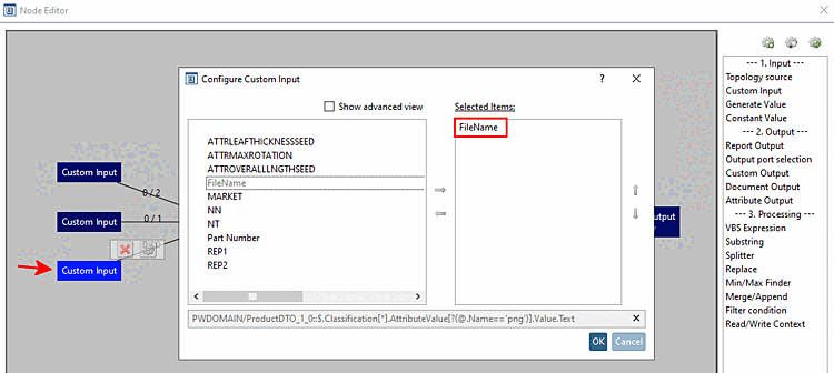 "Custom Input" node for the file name