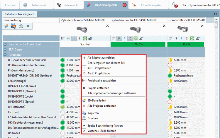 Tabular Compare - Context menu commands