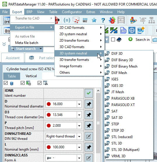 Example: Formats from "3D system neutral"