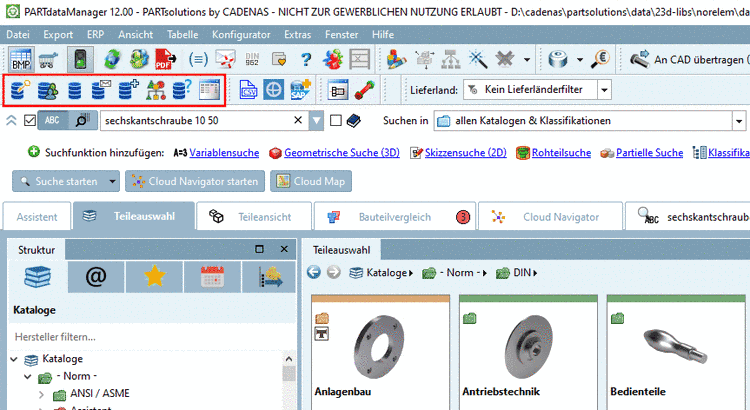 PARTdataManager with ERP functionality: Part selection