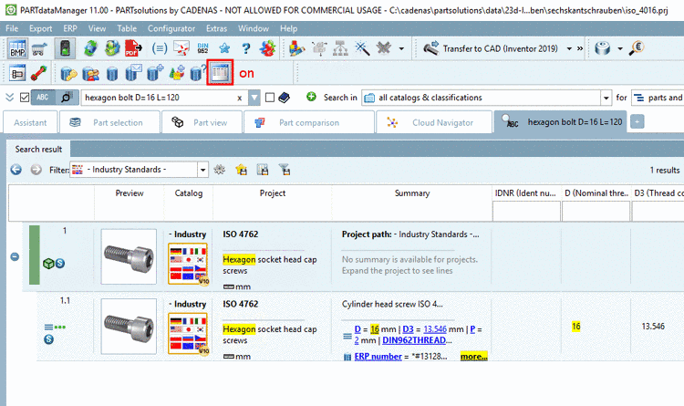 Search results filtered = "Preferred rows on/off" activated