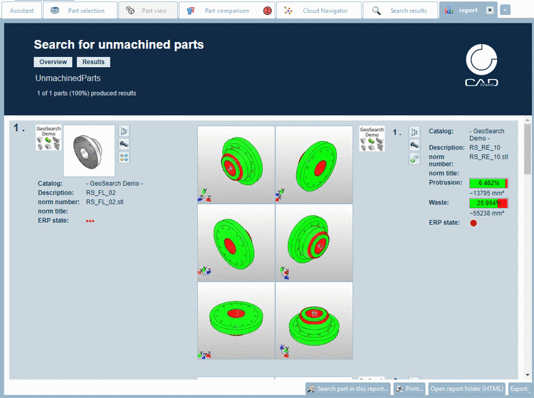 The figure shows an unmachined part with protrusion (missing material of about 6,4%) and waste of about 25,9 %.