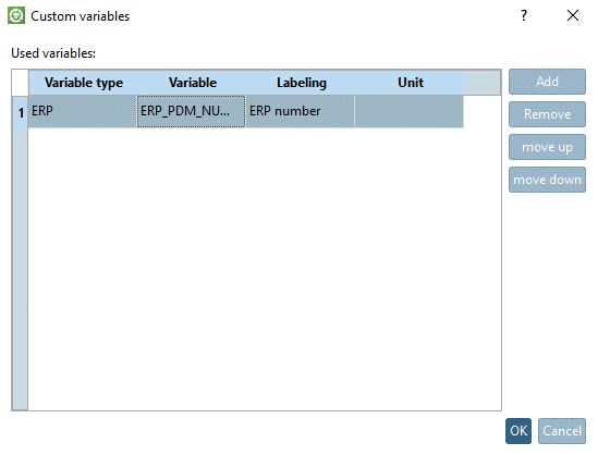 "Custom variables" dialog box