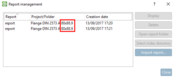 If a report had been created based on a line (Search for unmachined parts), then the standard name (NB) is displayed, otherwise the standard text (NT).