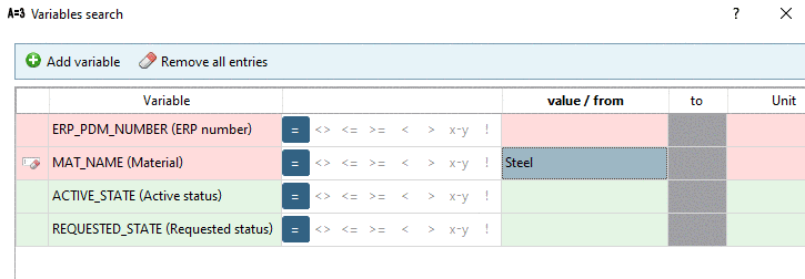 Variables search: MAT_NAME=Steel