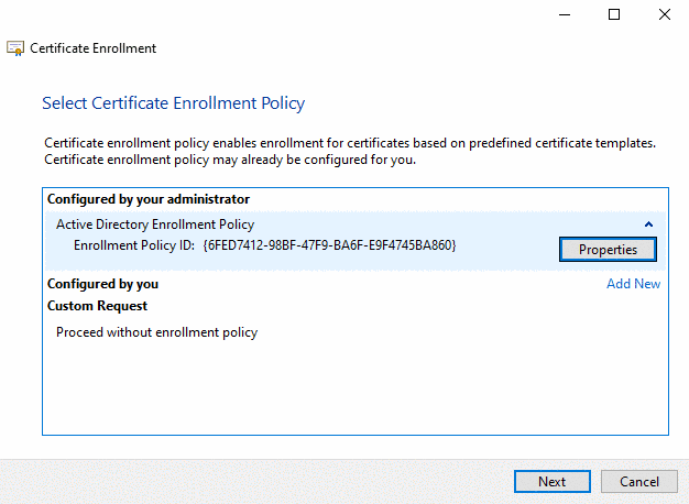 Select Certificate Enrollment Policy