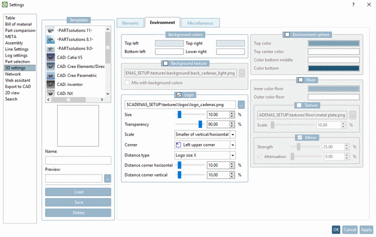 Environment tabbed page